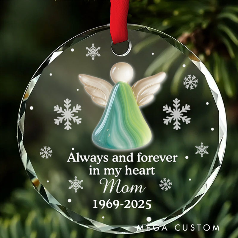 Personalized Circle Glass Ornament Always And Forever In My Heart Angel Ornament Gift for Loss of Family