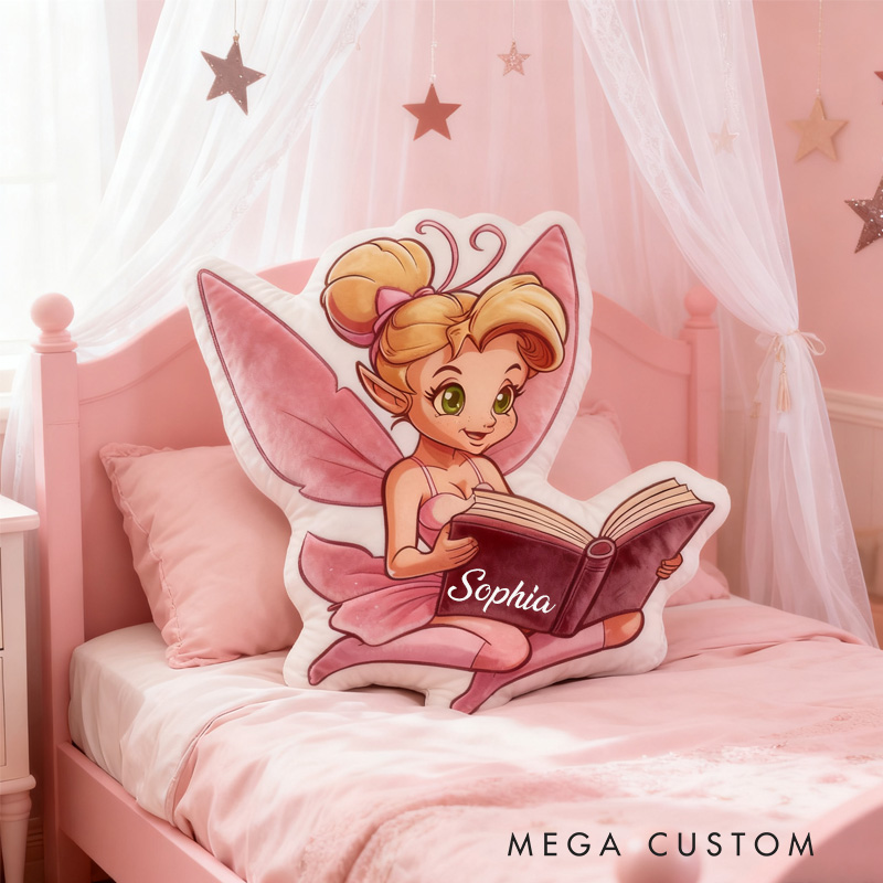 Personalized Bookish Fairy Princess Throw Pillow Graphic 3D Print Reading Fairy Pillow with Name Book Pillow for Kids Boys Girl Book Lover Christmas Gift