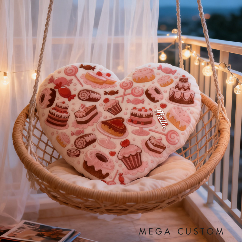 Personalized Cake Heart Throw Pillow with Name Graphic 3D Print Cake Pillow for Kids Girl Baker Christmas Gifts Loving Room Decor