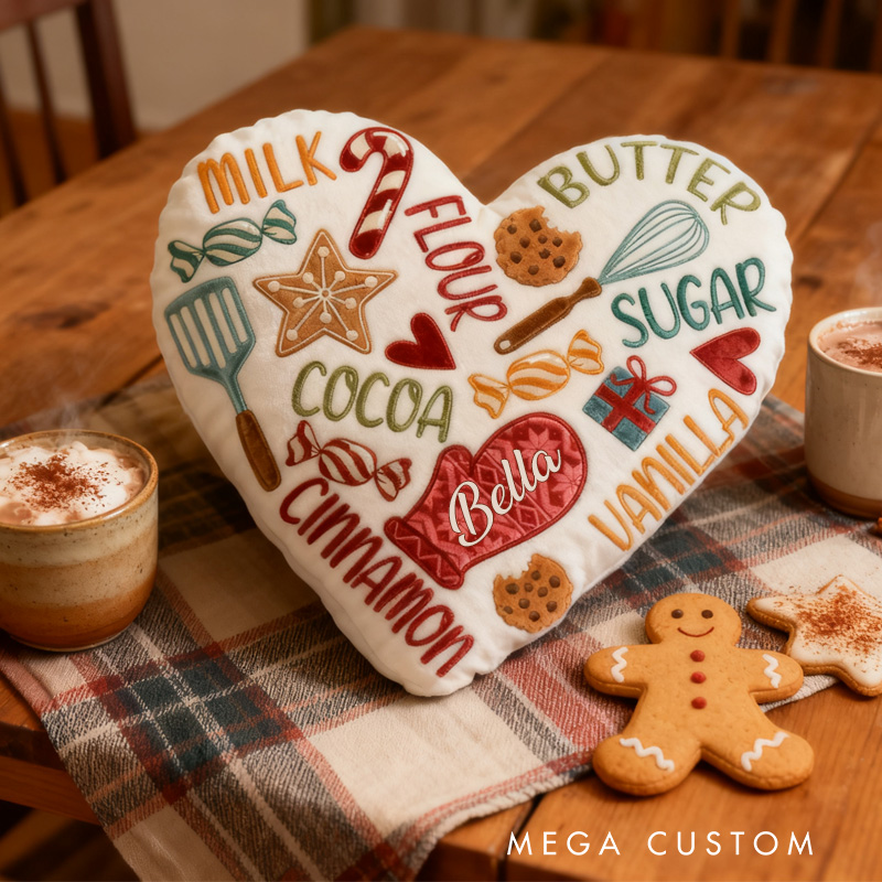 Personalized Baking Tool Heart Throw Pillow with Name Graphic 3D Print Cookie Pillow for Kids Girl Baker Christmas Gifts Loving Room Decor