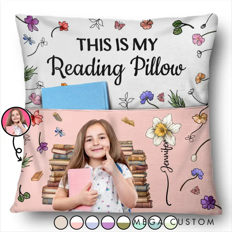 Personalized Photo This is My Reading Throw Pillow Pocket Pillow Pillow with Name for Bookish Kids Boys Girl Book Lover Christmas Gift