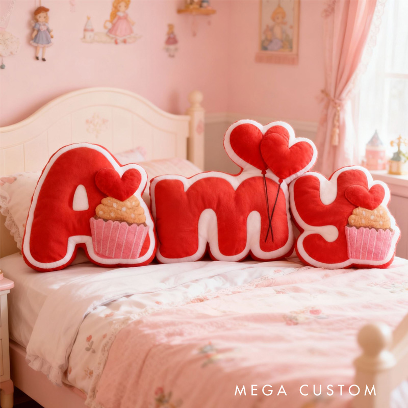 Personalized Heart Letter Pillow Throw Pillow with Name Graphic 3D Print Cookie Pillow for Kids Girl Baker Valentines Day Gifts Living Room Decor