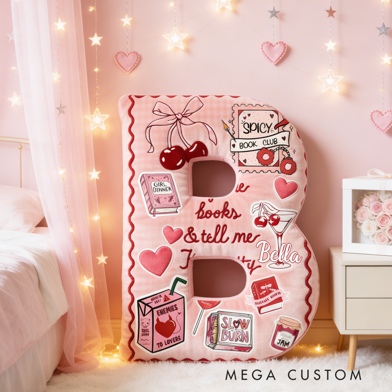 Personalized Buy Me Books Alphabet Throw Pillow Graphic 3D Book Club Letter Pillow with Name for Girlfriend Wife Book Lover Bookish Bookworm Valentines Day Gift