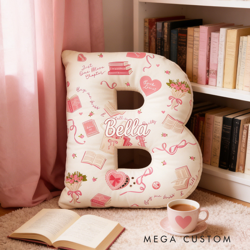 Personalized Buy Me Books Alphabet Throw Pillow Graphic 3D Book Lover Letter Pillow with Name for Girlfriend Wife Bookish Bookworm Valentines Day Gift