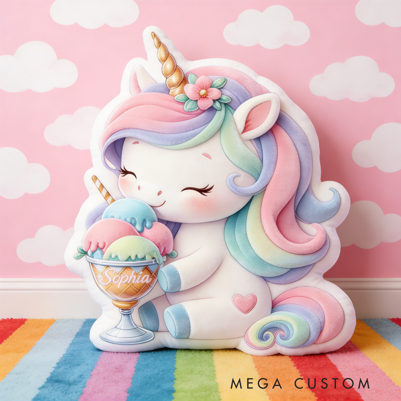 Personalized Ice Cream Alphabet Throw Pillow Graphic 3D Print Dream Horse Pillow with Name for Kids Girl Boy Baker Gifts Loving Room Decor
