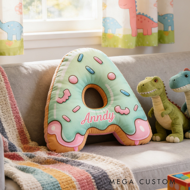 Personalized Donut Alphabet Throw Pillow Graphic 3D Print Letter Pillow with Name for Girl Boy Kids Initial Pillow Baking Lover Gifts