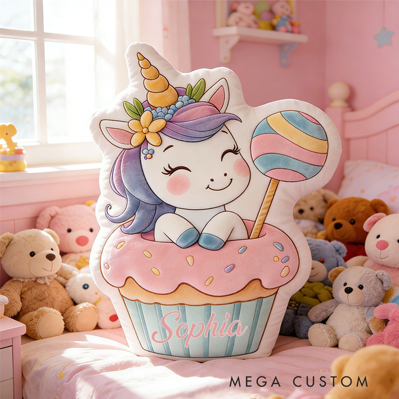 Personalized Cupcake Throw Pillow Graphic 3D Print Dream Horse Pillow with Name for Kids Girl Boy Baking Lover Gifts Loving Room Decor
