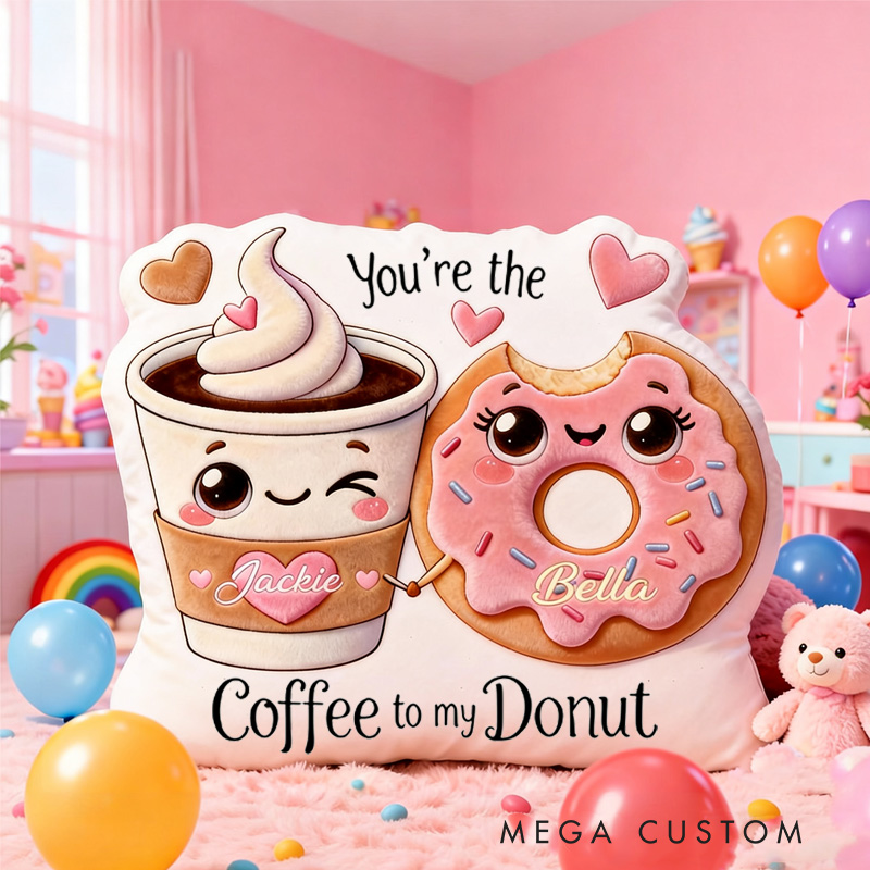 Personalized You are the Coffee to My Donut Throw Pillow Graphic 3D Print Couple Food Pillow with Name for Girlfriend Boyfriend Baking Lover Gifts Valentine's Day Gift