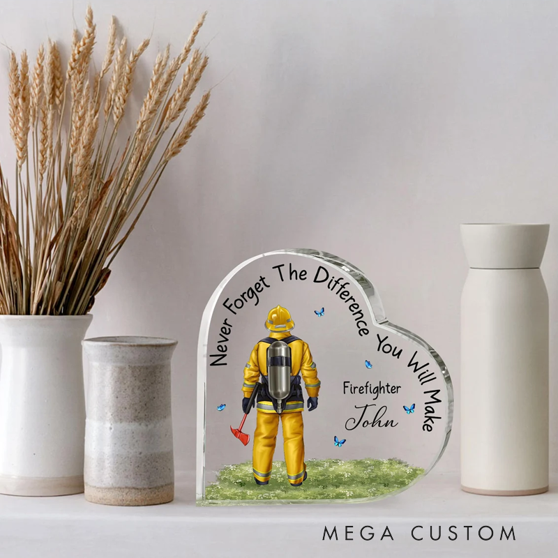 Personalized Firefighter Heart Acrylic Plaque Inspirational Gift