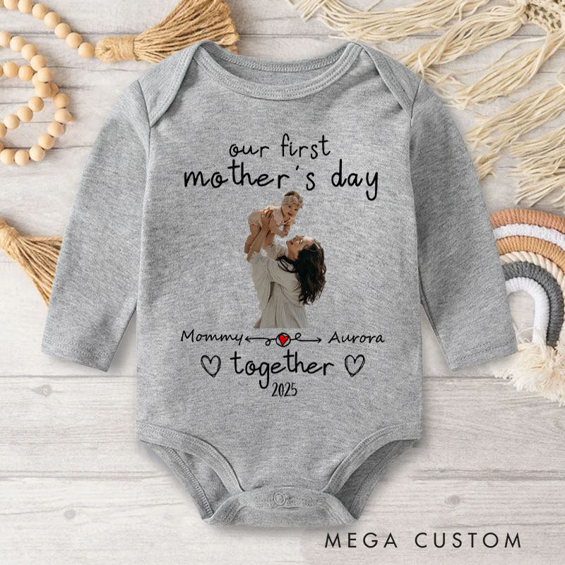 Personalized Mom and Baby Photo Keepsake Design for Our First Mother's Day Together Baby Bodysuit