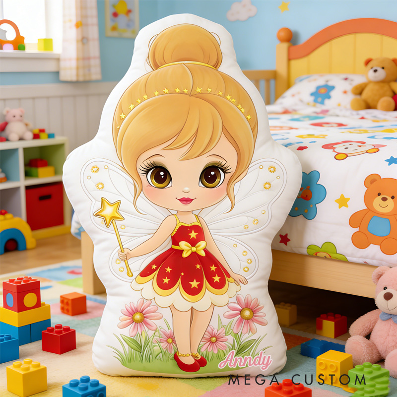 Personalized Fairy Throw Pillow Graphic 3D Print Garden Fairy Pillow with Name for Girl Boy Kids Valentine's Day Gifts Loving Room Decor