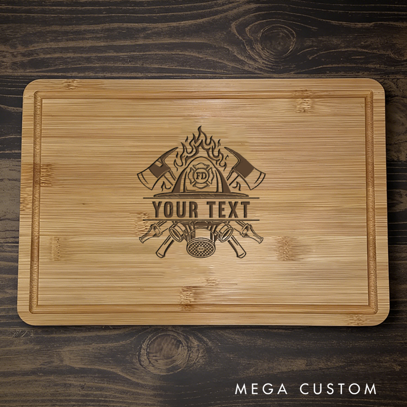 Personalized Bamboo Cutting Board for Firefighters with Custom Firefighter Tools and Text Design Gift