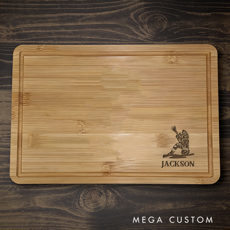 Personalized Bamboo Cutting Board for Firefighters with Custom Firefighter Silhouette and Name Gift