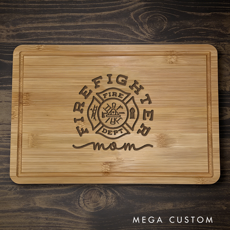 Personalized Bamboo Cutting Board Firefighter Mom Fire Dept Design Gift