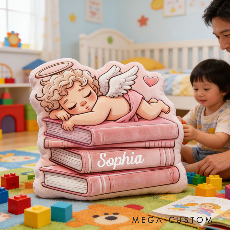 Personalized Sleeping Cupid Throw Pillow Graphic 3D Print Book Pillow with Name for Boyfriend Girlfriend Book Lover Bookish Bookworm Valentine's Day Gift