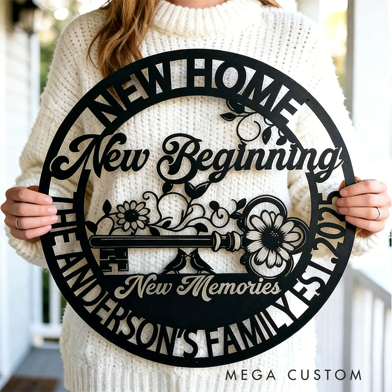 Personalized New Home Sign New Beginnings Decor Custom Memories Wall Art Family Name Gifts
