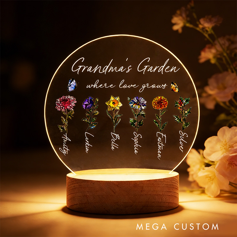 Personalized Grandma‘s Garden Birth Month Flowers LED Night Light Mothers Day Gift For Grandma Home Decor Gift for Grandma Birthday Gifts