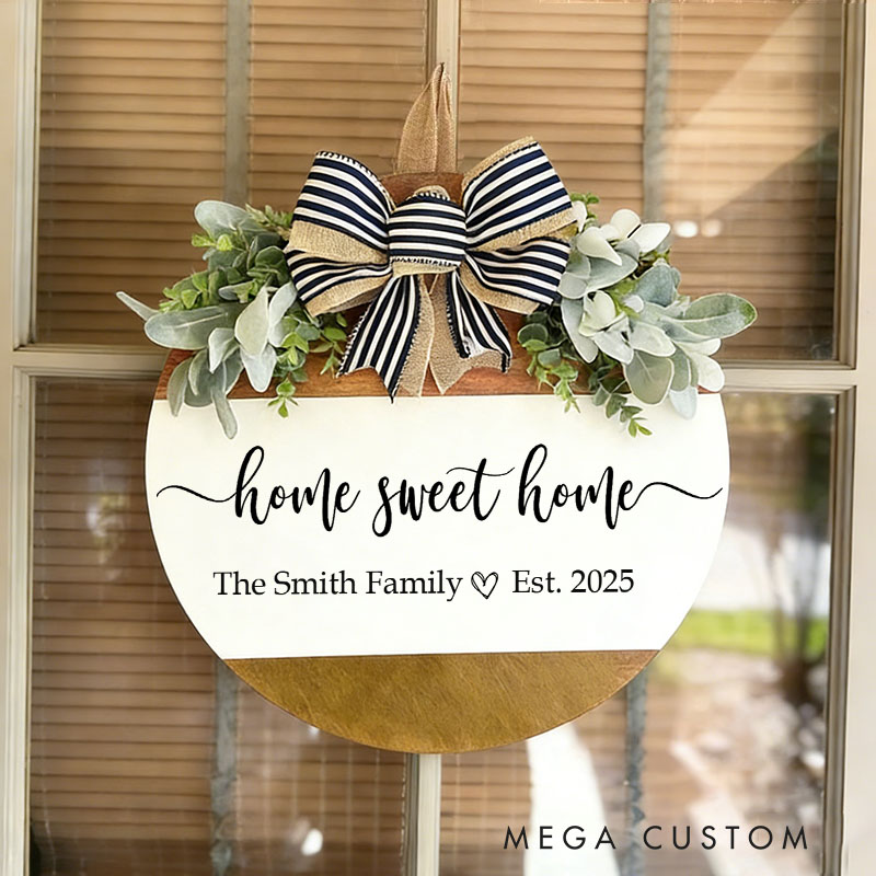 Personalized Front Door Hanger Housewarming Gifts Home Sweet Home Sign Newlywed Door Decor Front Door Decor New Home Sign Last Name Door Hanger