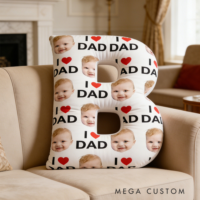 Personalized Photo Pillow Custom Letter Pillow I Love Dad Design Soft Decorative Throw Pillow Gift for Dad Father's Day Birthday Home Decor