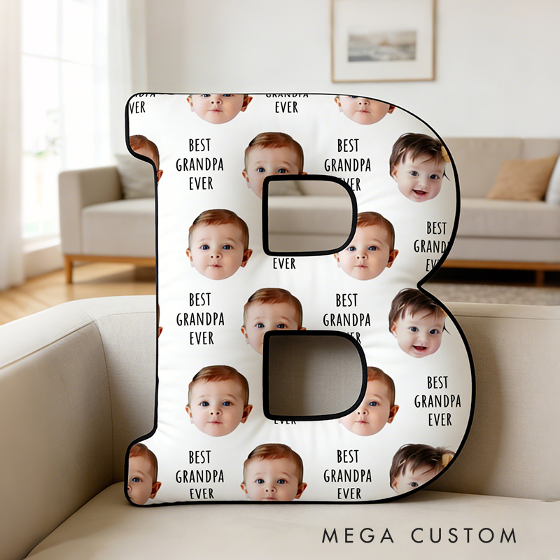 Personalized Letter Pillow Custom Photo Pillow Best Grandpa Ever Design Soft Decorative Throw Pillow Gift for Grandpa Father's Day Birthday Home Decor