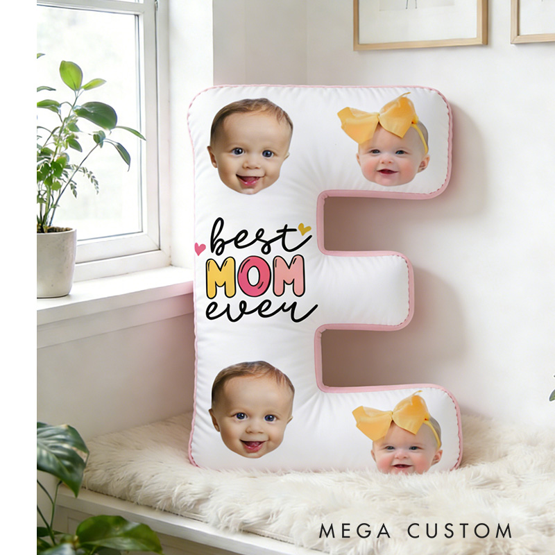 Personalized Photo Pillow Custom Letter Shaped Cushion Best Mom Ever Design Soft Decorative Throw Pillow Gift for Mom Mother's Day Birthday Home Decor