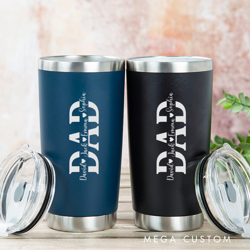 Personalized Engraved Tumbler Custom Stainless Steel Insulated Travel Mug Dad Design with Kid Names Gift for Father's Day