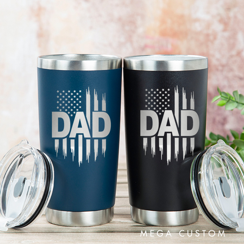 Personalized Laser Engraved Tumbler Custom Stainless Steel Insulated Travel Mug Dad American Flag Design Gift for Father's Day