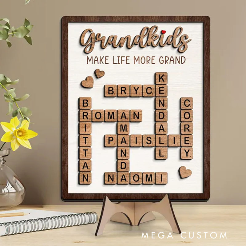 Personalized Grandma Puzzle Sign Grandkids Crossword Wooden Sign Grandchildren Sign Grandparents Gift Mother's Day Gift for Mom