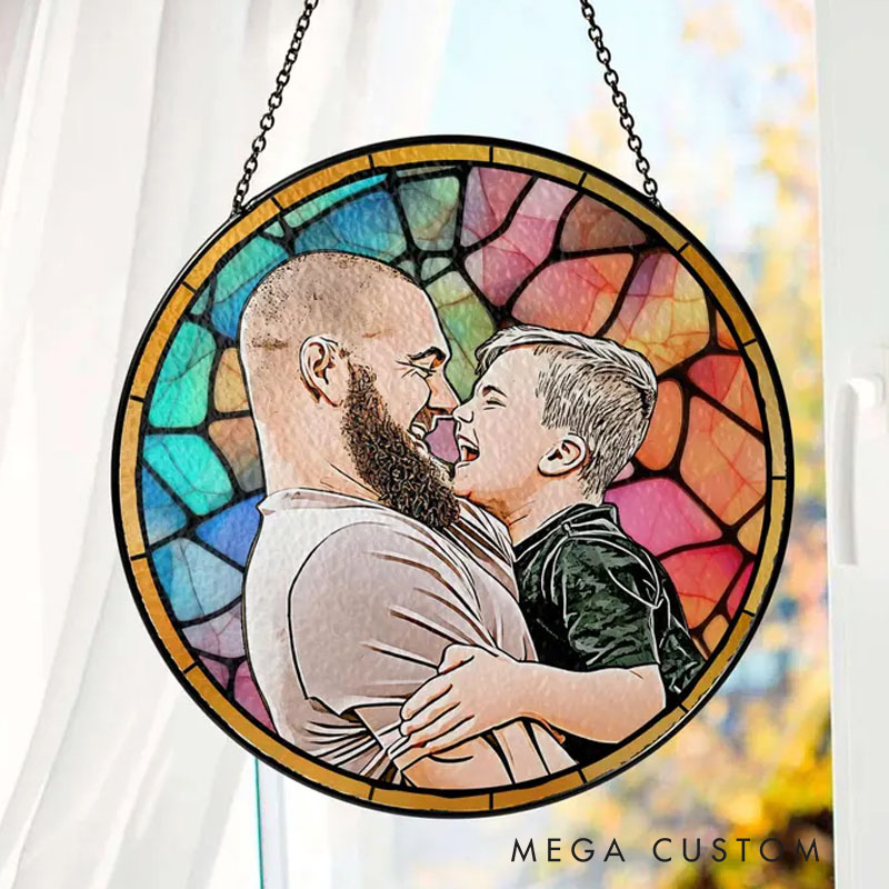 Personalized Custom Dad Portrait Stained Glass Catcher Window Hanging Fathers Day Gift for Grandpa New Grandpa Gift New Dad Gift 2025