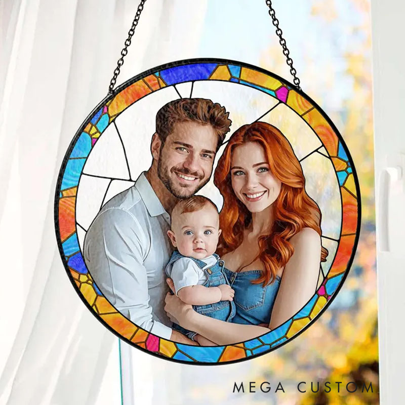 Personalized Custom Family Portrait Glass Suncatcher Custom Portrait Stained Glass Suncatcher for Window Hanging Unique Glass Art Gift Gift for Dad