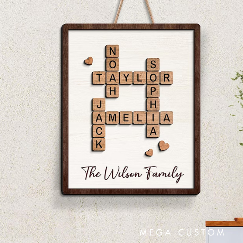 Personalized Family Puzzle Sign Custom Family Name Sign Crossword Puzzle Wooden Sign Last Name Sign Fathers Day Gift Mothers Day Gift