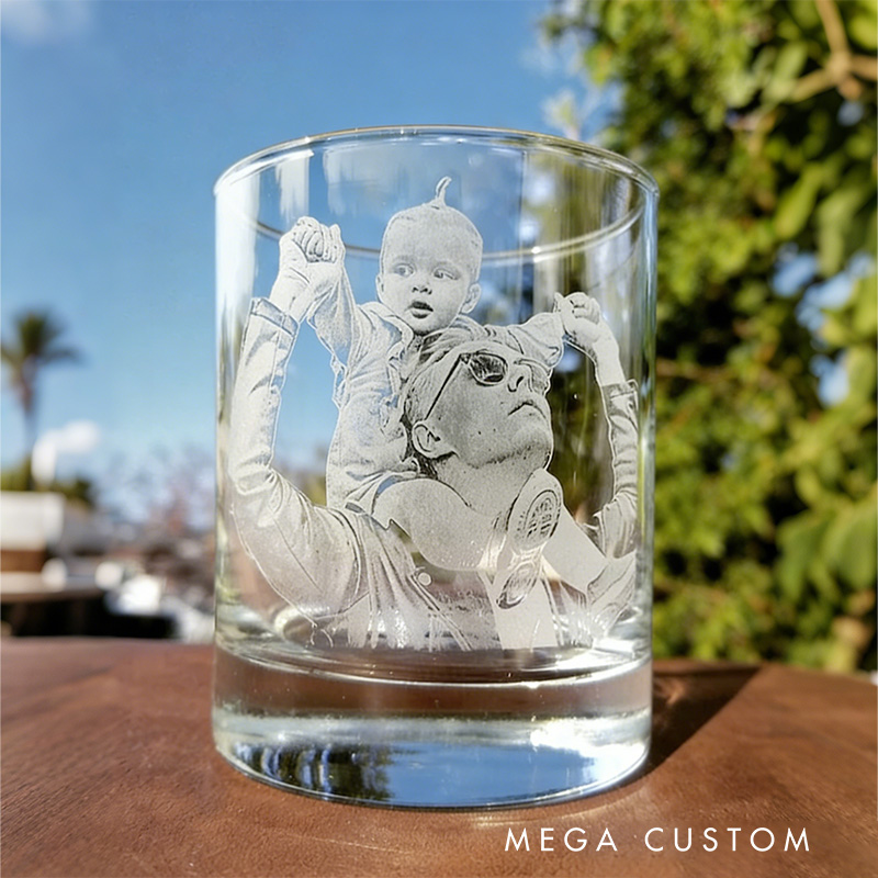Personalized Etched Picture Rocks Glass Father's Day Dad Gifts Personalized Whiskey Glass Personalized Glassware Custom Portrait Unique Dad Gifts