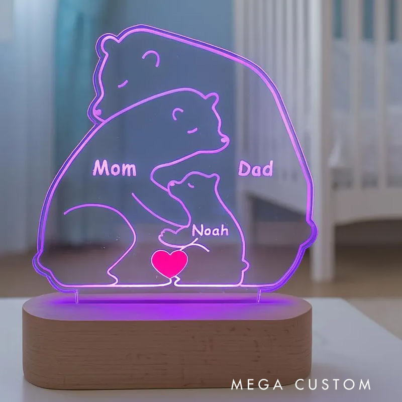 Personalized Family Bears Name Night Light Custom Bedroom LED Wood Bear Family Puzzle Gift Wedding Family Gift Night Light for Mom Dad