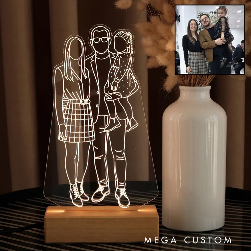 Personalized Family Portrait Lamp Custom Photo LED Night Light Custom Portrait Line Art Mother's Day Gift from Daughter Son