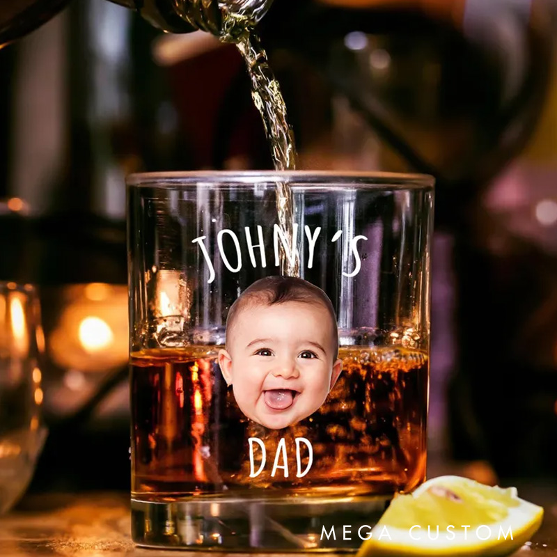 Personalized Dad Whiskey Glass Baby Photo Gift for Father's Day