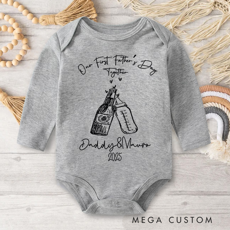 Personalized Bottle Cheers Illustration for Daddy and Mama's First Father's Day Celebration Baby Bodysuit