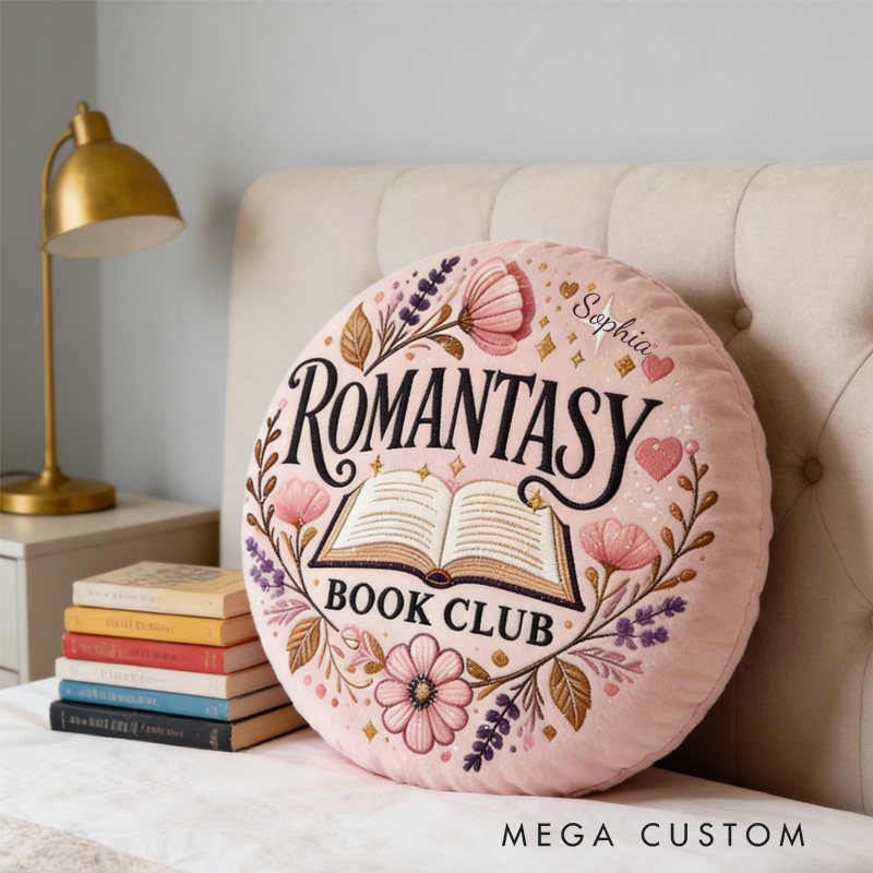 Personalized Romantasy Book Club Throw Pillow Graphic 3D Print Floral Book Pillow Fantasy Bookish Pillow with Name for Kids Boy Girl Gift for Reading Lover