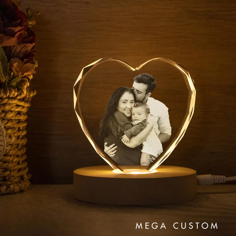 Personalized Heart Crystal Photo Portrait LED Custom Portrait in Crystal Light Family Photo Gift Portrait in Crystal Anniversary Gift