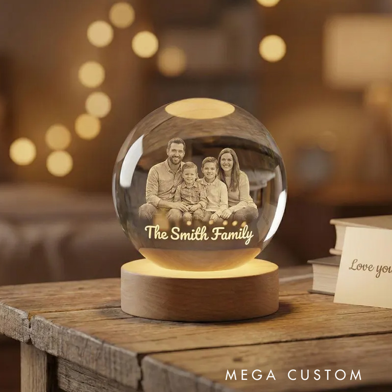 Personalized Photo Crystal Lamp Custom Besties Gift 3D Laser Engraved Globe Sister Birthday Gift Family Picture Night Light