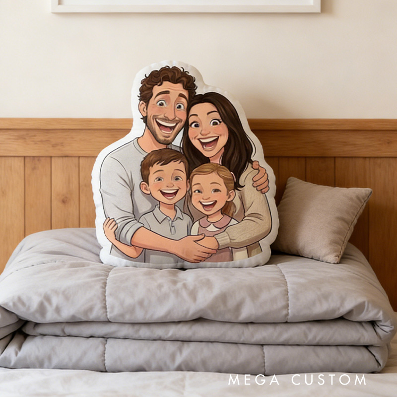 Personalized Family Portrait Pillow Custom Cartoon Illustration Decorative Throw Pillow Gift for Home Decor Unique Keepsake for Sofa Bed Birthday