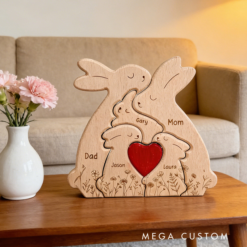 Personalized Wooden Bunny Family Decor Custom Engraved Name Sign Rustic Home Decoration Gift for Mom Dad Kids Birthday Mother's Day Father's Day
