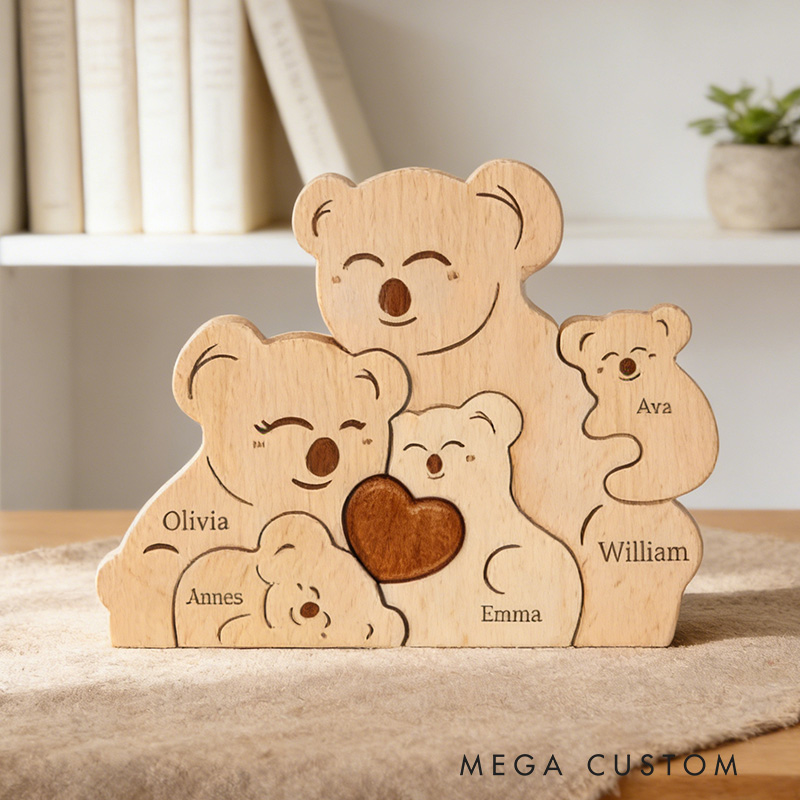 Personalized Family Puzzle Custom Wooden Koala Family Decor Custom Engraved Name Sign Home Decoration Gift