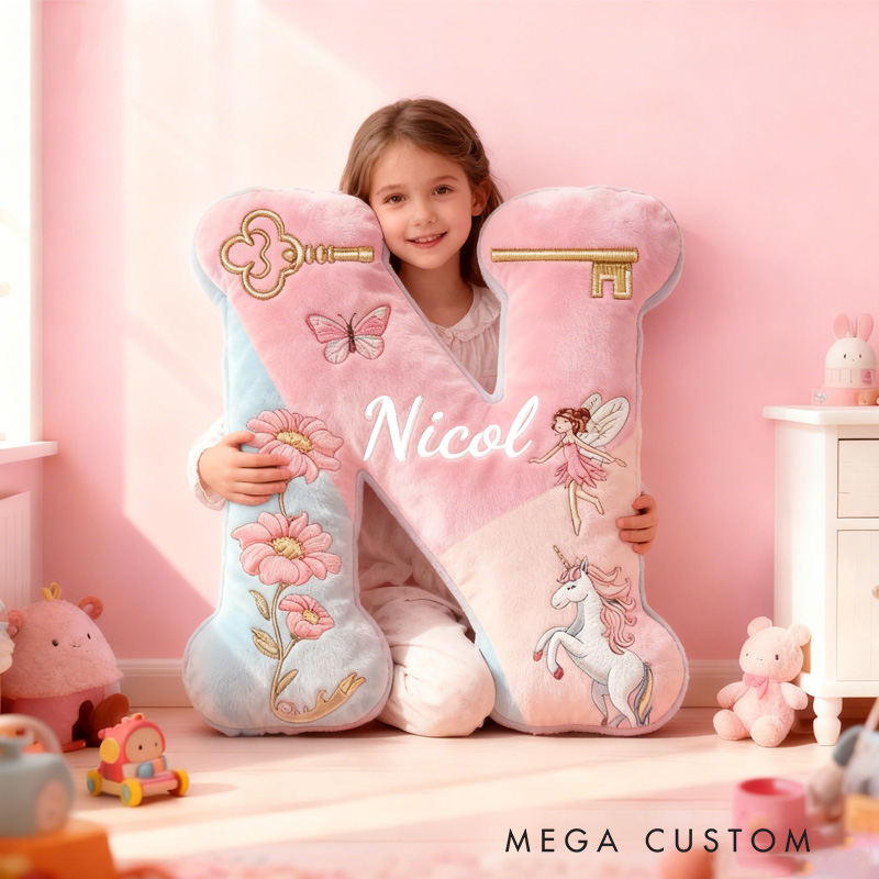 Personalized Children's Story Books Alphabet Throw Pillow Graphic 3D Print Flower Letter Pillow with Name Fairy Initial Pillow for Kids Boys Girls Book Lover Gift