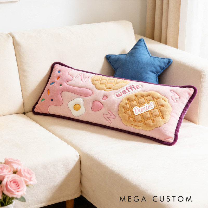 Personalized Personalized Waffle Throw Pillow Graphic 3D Print Donut Pillow with Name for Girl Kids Baker Gift Baking Lover