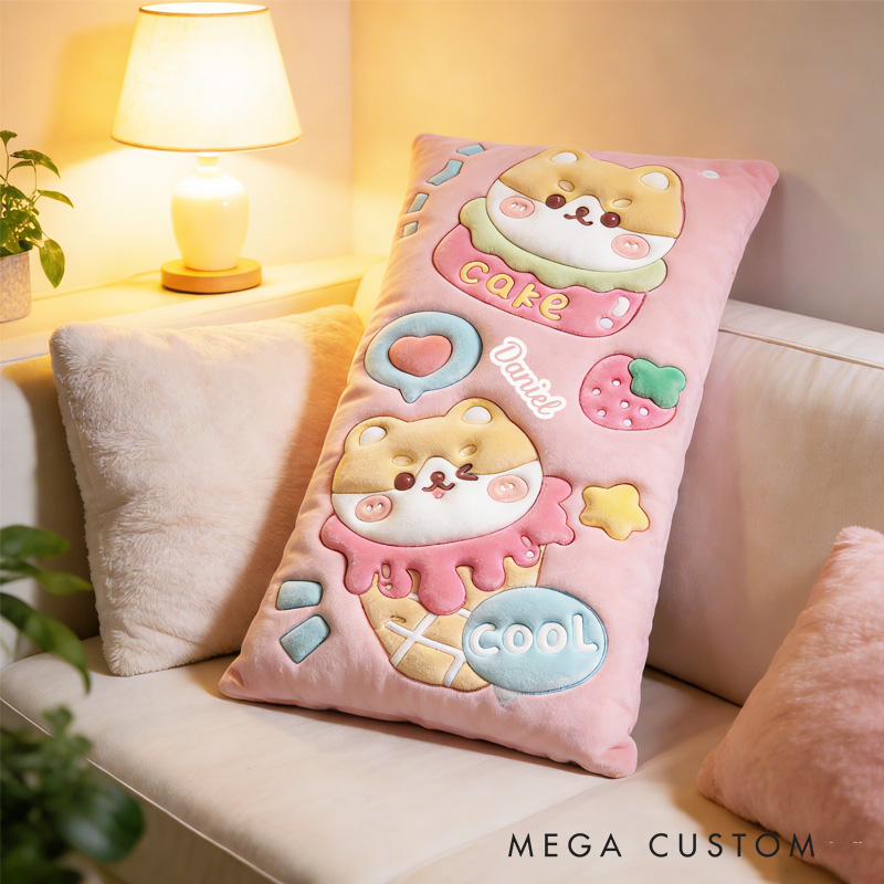 Personalized Cat Cake Throw Pillow Graphic 3D Print Ice Cream Pillow with Name for Girl Kids Baker Gift Baking Lover