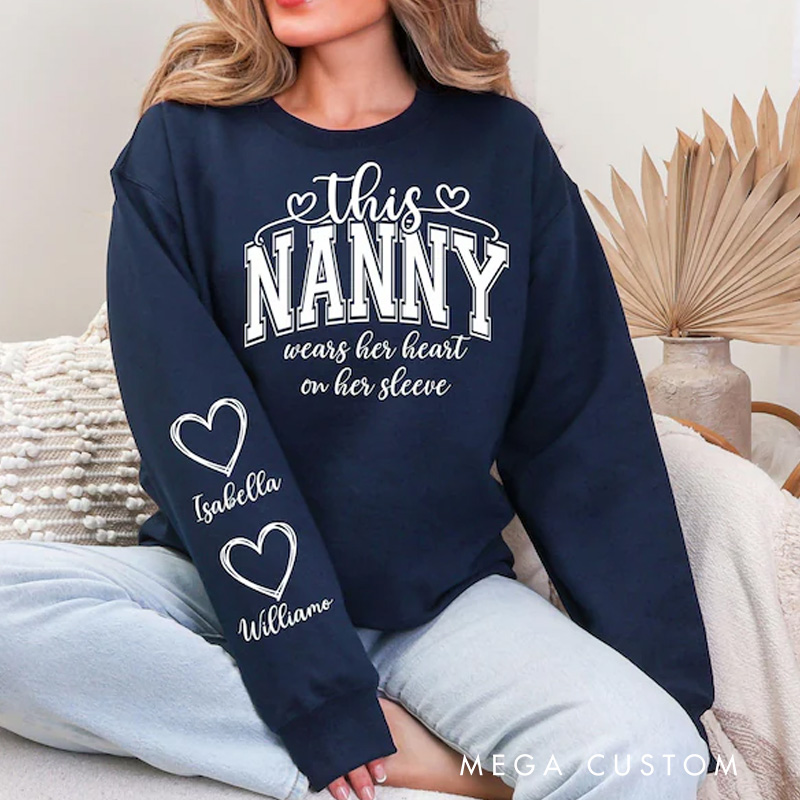 Personalized This Mama/Grandma/Nana Wears Her Heart on Her Sleeve Mama Bundle Mother's Day Custom Kids Names Mama Heart Mom Sweatshirt
