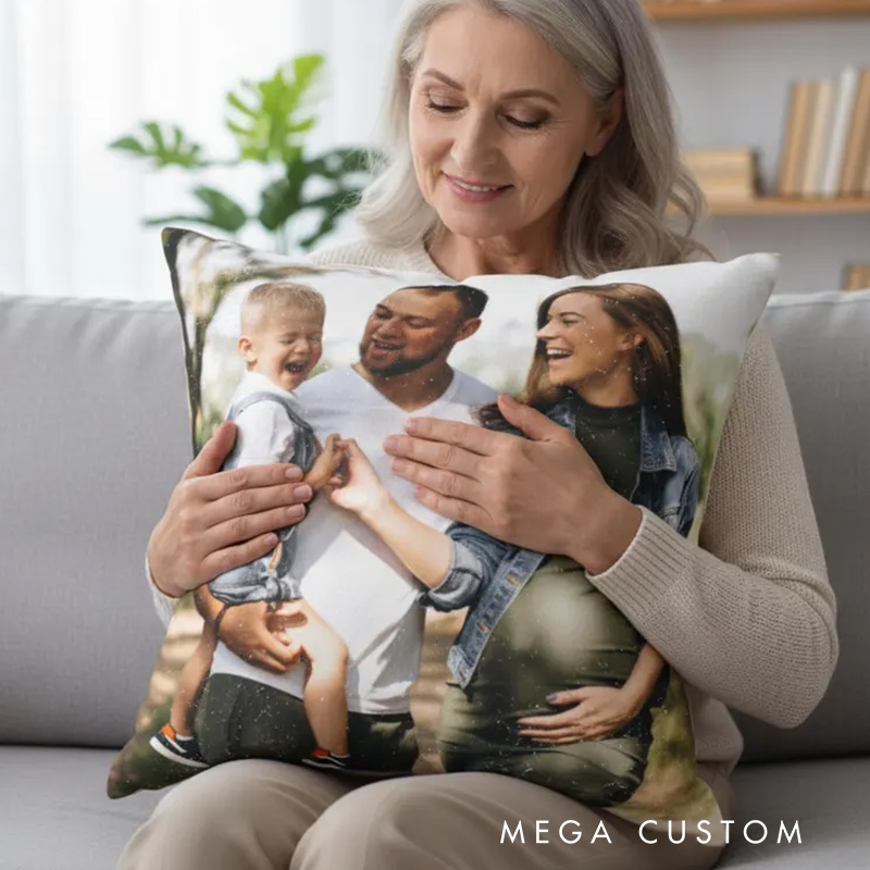 Personalized Photo Pillow Custom Family Picture Cushion Gift for Grandma Mother's Day Birthday Home Decor Keepsake Unique Present for Loved Ones
