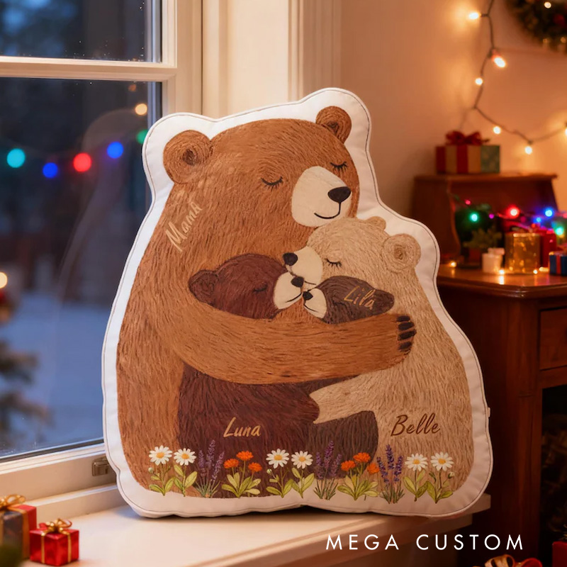 Personalized Bear Family Pillow Custom Hugging Bears Cushion Cozy Family Gift