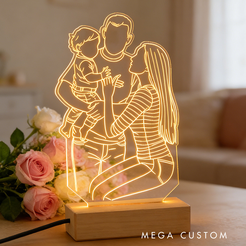Personalized 3D LED Family Portrait Lamp Custom Photo Light Gift for Anniversary Mother's Day Birthday Home Decor Unique Keepsake for Loved Ones
