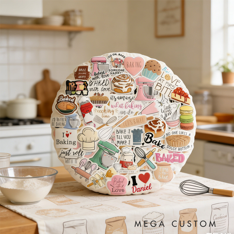 Personalized Baking Tool Throw Pillow Graphic 3D Print I Love Baking Pillow with Name for Boyfriend Girlfriend Book Lover Valentines Gift